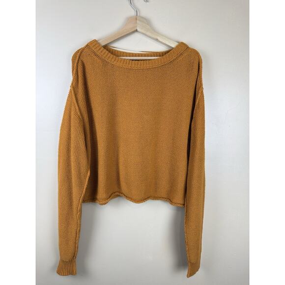 Free People Women’s Slouchy Sweater, Size S, Mustard, Coastal Inside-Out Knit - Picture 1 of 12